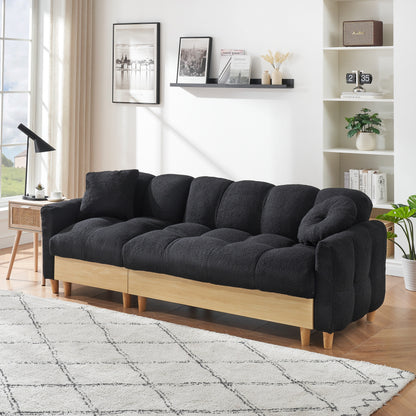 Divano letto imbottito Teddy nero a 3 posti con contenitore e cassetto