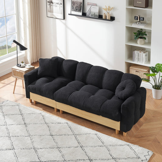 Divano letto imbottito Teddy nero a 3 posti con contenitore e cassetto