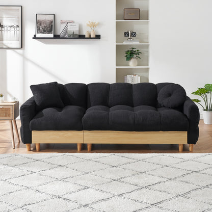 Divano letto imbottito Teddy nero a 3 posti con contenitore e cassetto