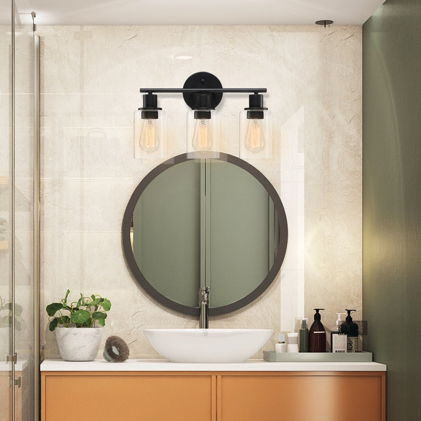 Lampada da bagno a 3 luci da 17 pollici, lampada da toeletta in bronzo oliato