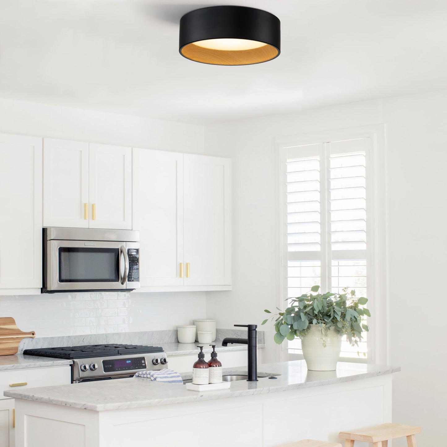 Lampada da soffitto a filo LED integrata Cattleya nera e effetto legno 3CCT