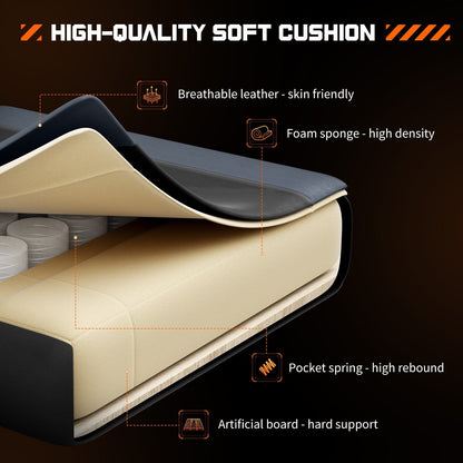 Poltrona reclinabile da gioco ergonomica in pelle PU nera e grigia, girevole a 360°, con poggiapiedi, poggiatesta, supporto lombare, altezza regolabile