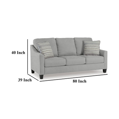 Divano Blaire, poliestere grigio, 2 cuscini decorativi, legno nero, 80 pollici
