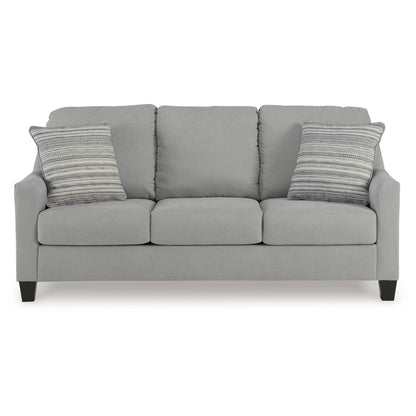 Divano Blaire, poliestere grigio, 2 cuscini decorativi, legno nero, 80 pollici