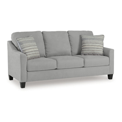 Divano Blaire, poliestere grigio, 2 cuscini decorativi, legno nero, 80 pollici