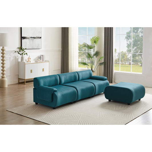Divano trasformabile a L in tessuto Blue 105 con pouf