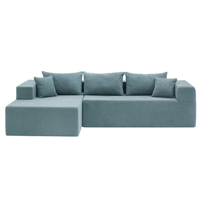 Divano componibile a 3 posti a forma di L in tessuto blu da 107,48'' con chaise longue e cuscini da 16,53 pollici, combinazione libera di 2 pezzi