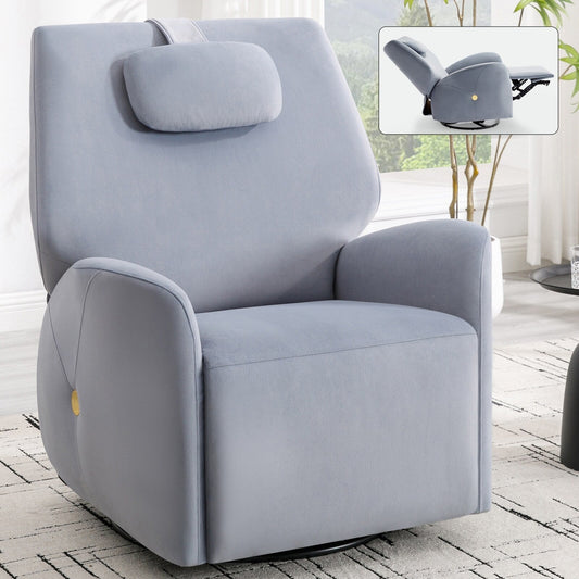 Poltrona reclinabile elettrica girevole a 270° blu con poggiatesta, porte USB e Type-C e poggiapiedi regolabile