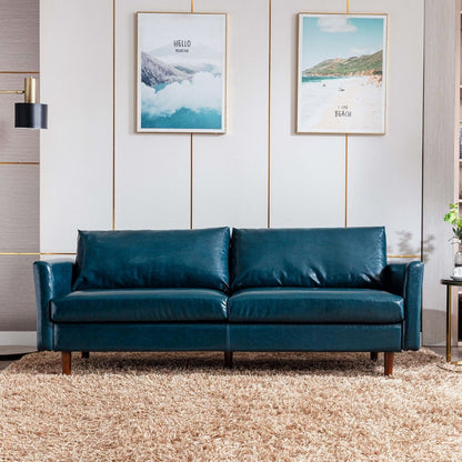 Divano a 3 posti in similpelle blu da 80'' con struttura in legno, cuscini imbottiti e schienale staccabile