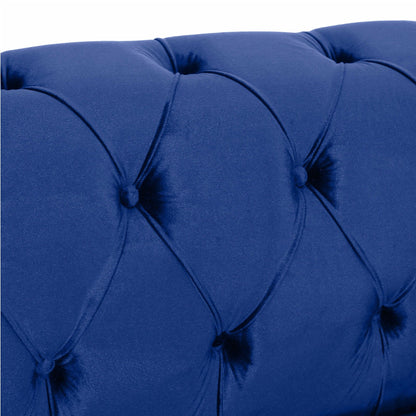 Divano in velluto blu da 83,5'' con design capitonné, gambe in legno di ispirazione vintage e ampi braccioli
