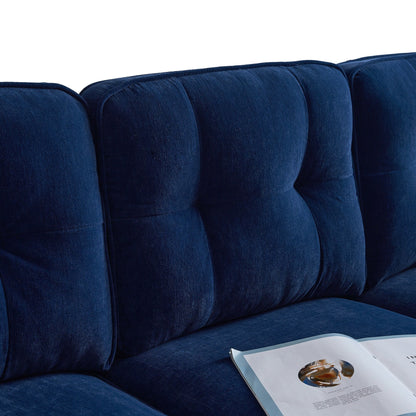 Divano componibile a 3 posti a L in velluto blu da 83'' con schienali mobili e gambe in metallo