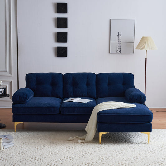 Divano componibile a 3 posti a L in velluto blu da 83'' con schienali mobili e gambe in metallo