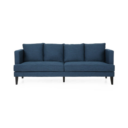 Divano a 3 posti in poliestere blu da 86'' con schienale trapuntato, gambe in legno massello, supporto a molle insacchettate per uno stile di vita moderno