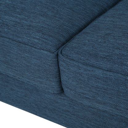 Divano a 3 posti in poliestere blu da 86'' con schienale trapuntato, gambe in legno massello e supporto a molle insacchettate - Modern Comfort