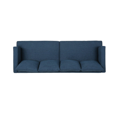 Divano a 3 posti in poliestere blu da 86'' con schienale trapuntato, gambe in legno massello, supporto a molle insacchettate