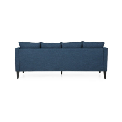 Divano a 3 posti in poliestere blu da 86'' con schienale trapuntato, gambe in legno massello, supporto a molle insacchettate