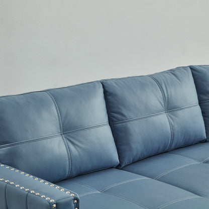 Divano letto convertibile in microfibra blu da 88'' con chaise longue contenitore