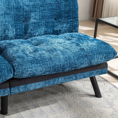 Divano letto futon convertibile in ciniglia blu