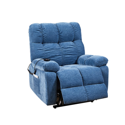 Poltrona reclinabile Blue EPower Lift con doppi motori OKIN, reclinazione infinita, massaggio con airbag, riscaldamento, porte USB, 2 tasche laterali