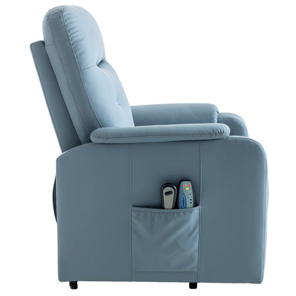Poltrona reclinabile elettrica blu con massaggio, calore e tasche laterali, ideale per anziani e adulti