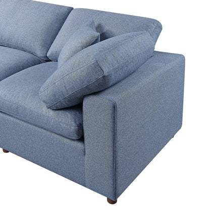 Divano componibile modulare a 4 posti in lino blu con cuscini