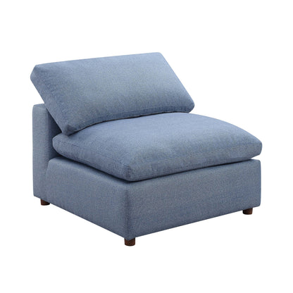 Divano componibile modulare a 4 posti in lino blu con cuscini