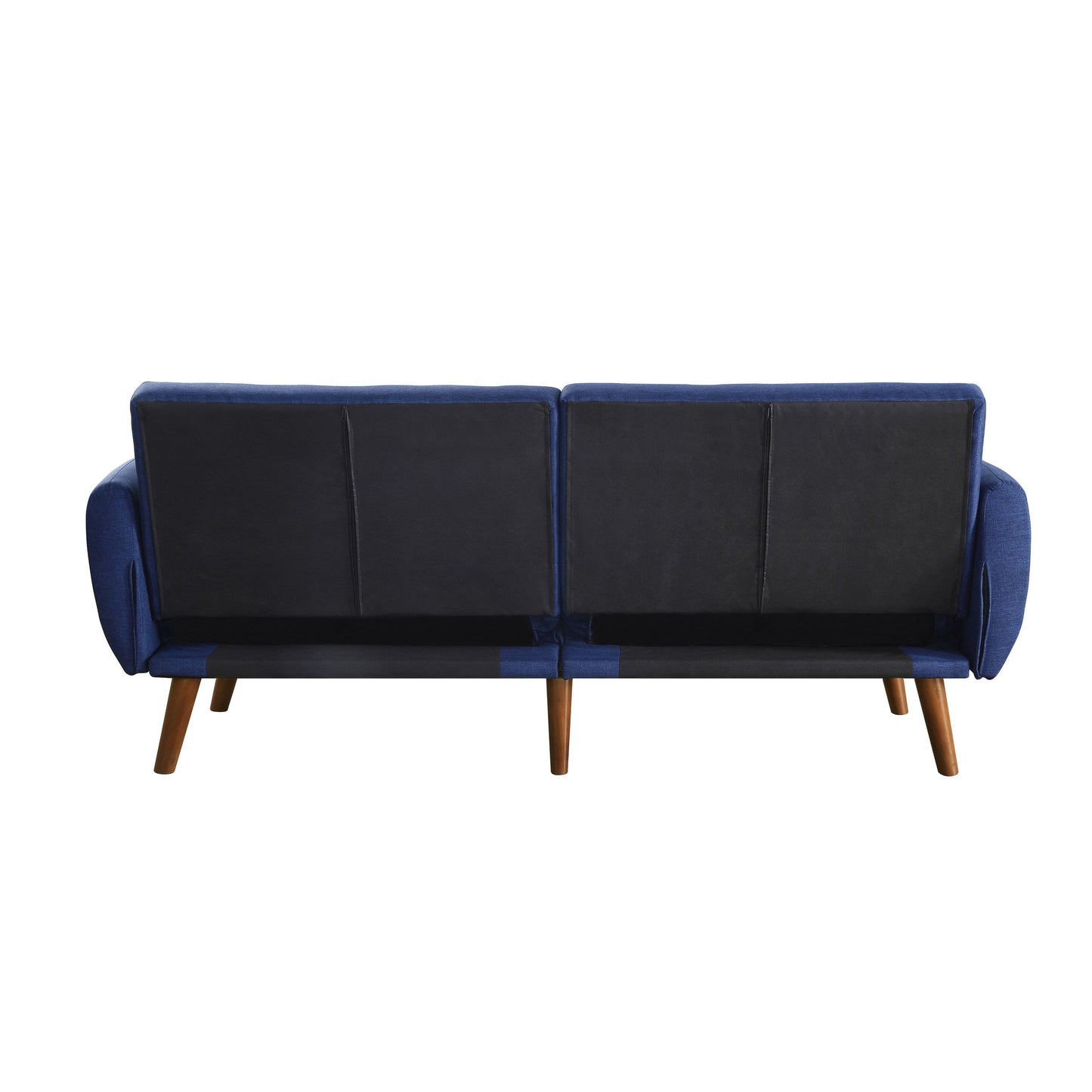 Divano letto trasformabile in lino blu con gambe in legno