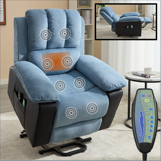 Poltrona reclinabile riscaldata moderna blu con 8 motori massaggianti, 10 livelli di intensità, perfetta per il relax in soggiorno