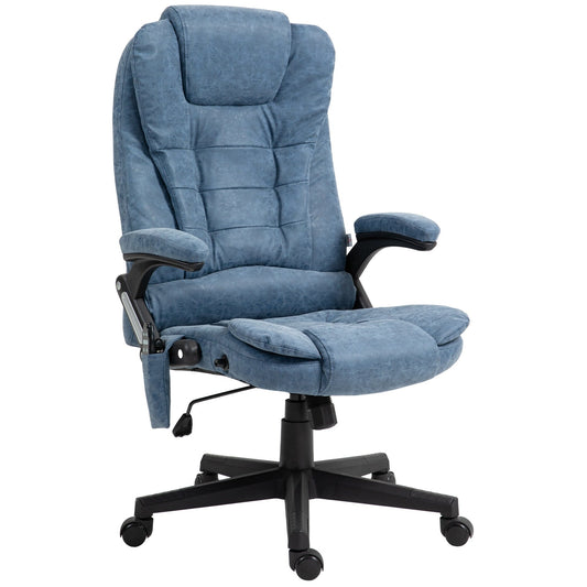 Poltrona reclinabile da ufficio con schienale alto girevole a 360° in similpelle blu, massaggio vibrante, riscaldamento lombare, altezza regolabile