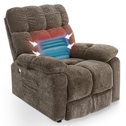 Poltrona reclinabile elettrica blu con doppi motori OKIN, massaggio con airbag, riscaldamento, reclinazione infinita, porte USB e vano portaoggetti laterale