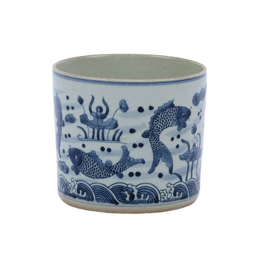 Vaso per orchidee con pesci blu e bianchi