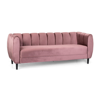 Divano a 3 posti Blush 83.25 con rivestimento in velluto e gambe in legno di betulla per soggiorno