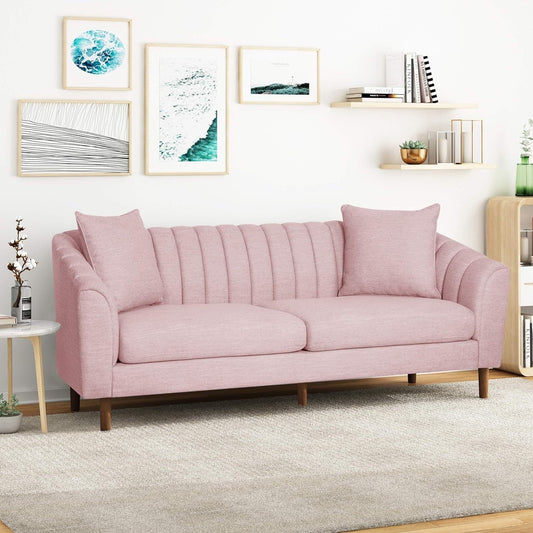 Divano Blush Modern 84.5 a 3 posti con gambe in legno e cuscini per soggiorno