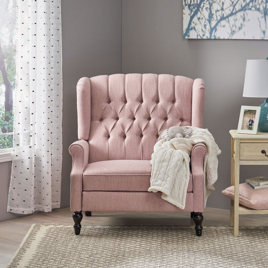 Poltrona reclinabile imbottita oversize Blush con schienale a ali e poggiapiedi, schienale con bottoni trapuntati e dettagli con borchie