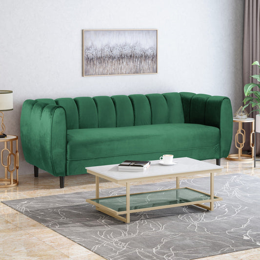 Divano moderno Bobran in velluto a 3 posti di Christopher Knight Home - 30,00 P x 83,25 L x 30,25 A