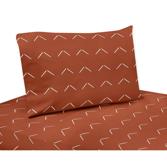 Set di lenzuola Boho Arrow da 4 pezzi per letto matrimoniale - Avorio, Arancione bruciato, Bianco sporco, Stile rustico moderno, Stile sud-ovest, Stile shabby chic, Stile bohémien neutro, Stile diamante