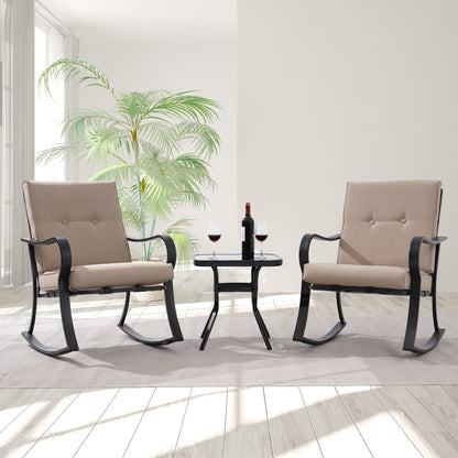 Set da bistrot per patio con sedia a dondolo da esterno Bonosuki da 3 pezzi con tavolino laterale