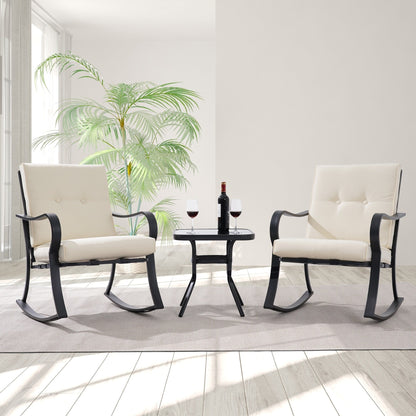 Set da bistrot per patio con sedia a dondolo da esterno Bonosuki da 3 pezzi con tavolino laterale