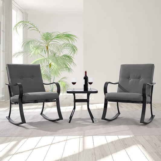 Set da bistrot per patio con sedia a dondolo da esterno Bonosuki da 3 pezzi con tavolino laterale