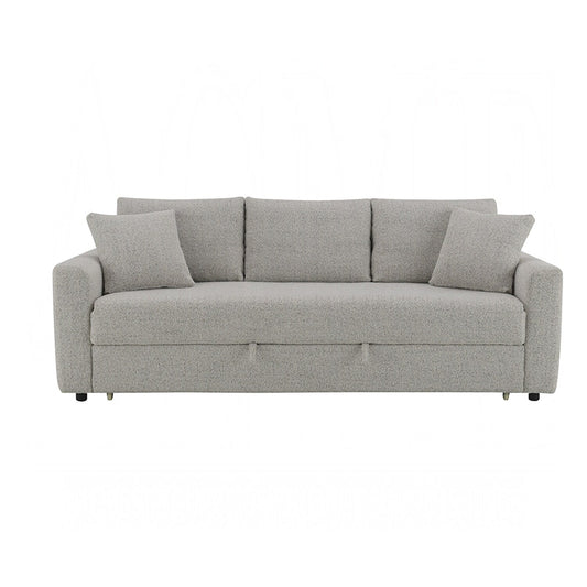 Divano imbottito in tessuto bouclé con letto estraibile, colore grigio