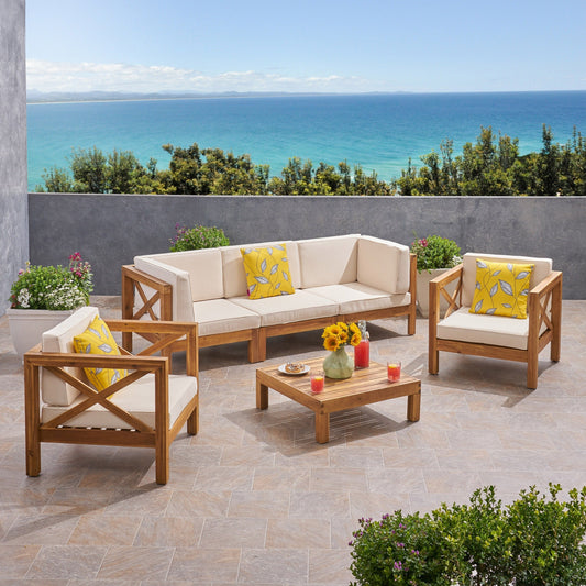 Set da esterno Brava in legno di acacia da 6 pezzi di Christopher Knight Home