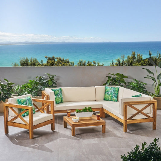 Divano componibile e poltrona club Brava Outdoor Acacia di Christopher Knight Home