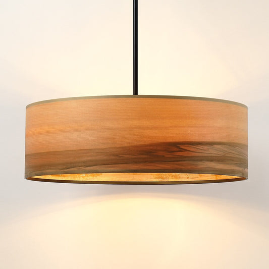 Lampadario a tamburo Breaux a 4 luci in legno impiallacciato con baldacchino nero - 22 pollici di larghezza