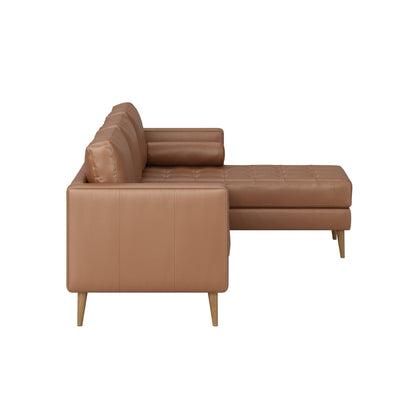 Divano Breeze Mid Century Modern, divano in pelle con cuscino trapuntato e struttura in legno massello