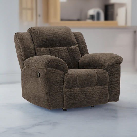 Poltrona reclinabile manuale Briar, in poliestere marrone, braccioli con cuscino