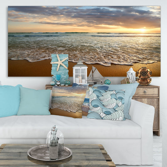 Tramonto luminoso e nuvoloso nell'oceano calmo - Tela artistica con paesaggio marino contemporaneo