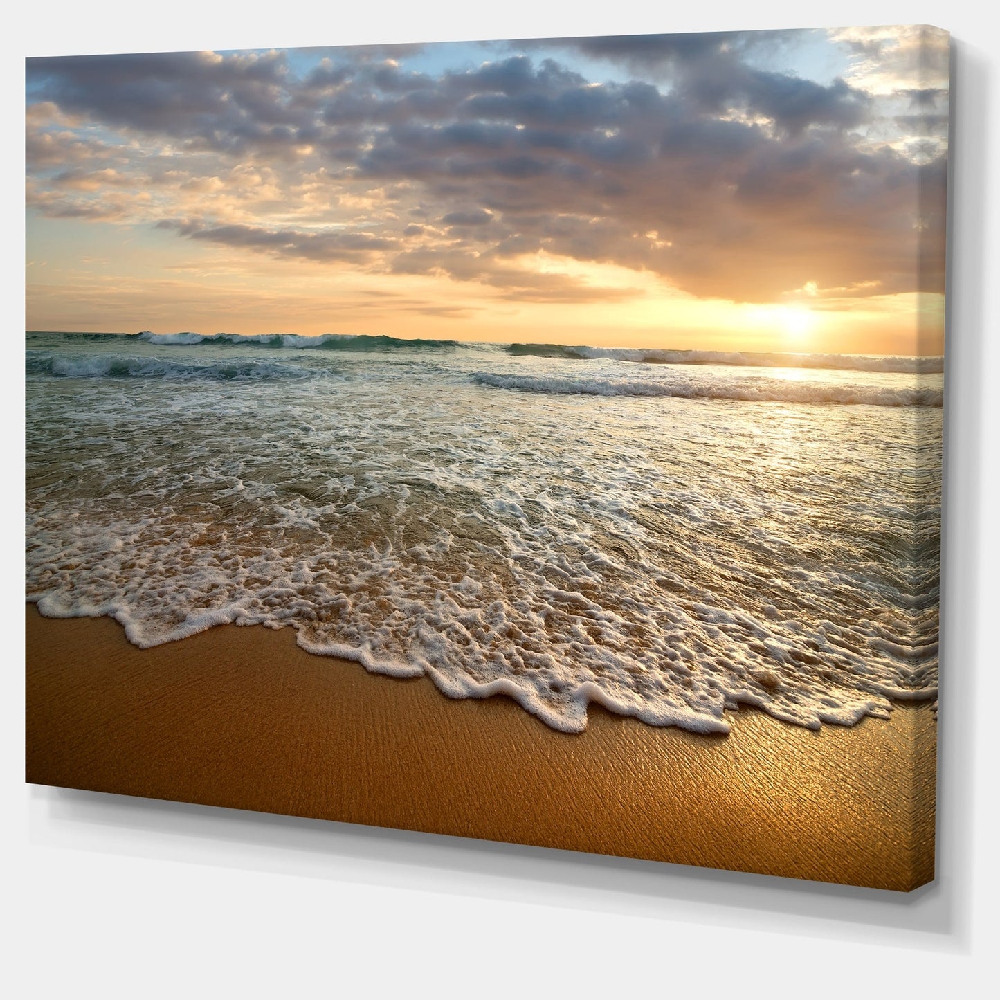 Tramonto luminoso e nuvoloso nell'oceano calmo - Tela artistica con paesaggio marino contemporaneo