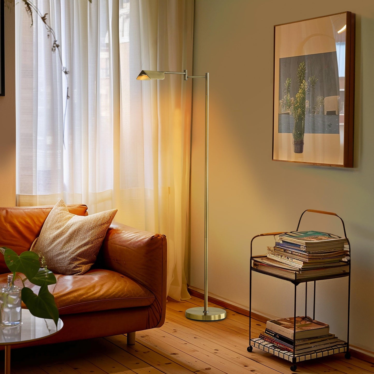 Lampada da terra a LED Brightech Leaf da 53 pollici con dimmer industriale a 3 vie e paralume Empire in metallo ottone