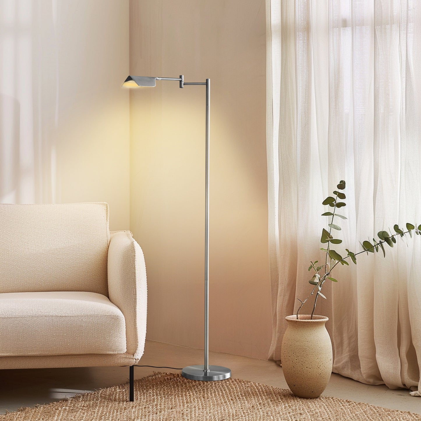 Lampada da terra a LED Brightech Leaf da 53 pollici con dimmer industriale a 3 vie e paralume Empire in metallo ottone