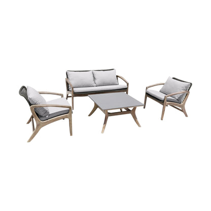 Set da chat Brighton in legno massello e corda, 4 pezzi